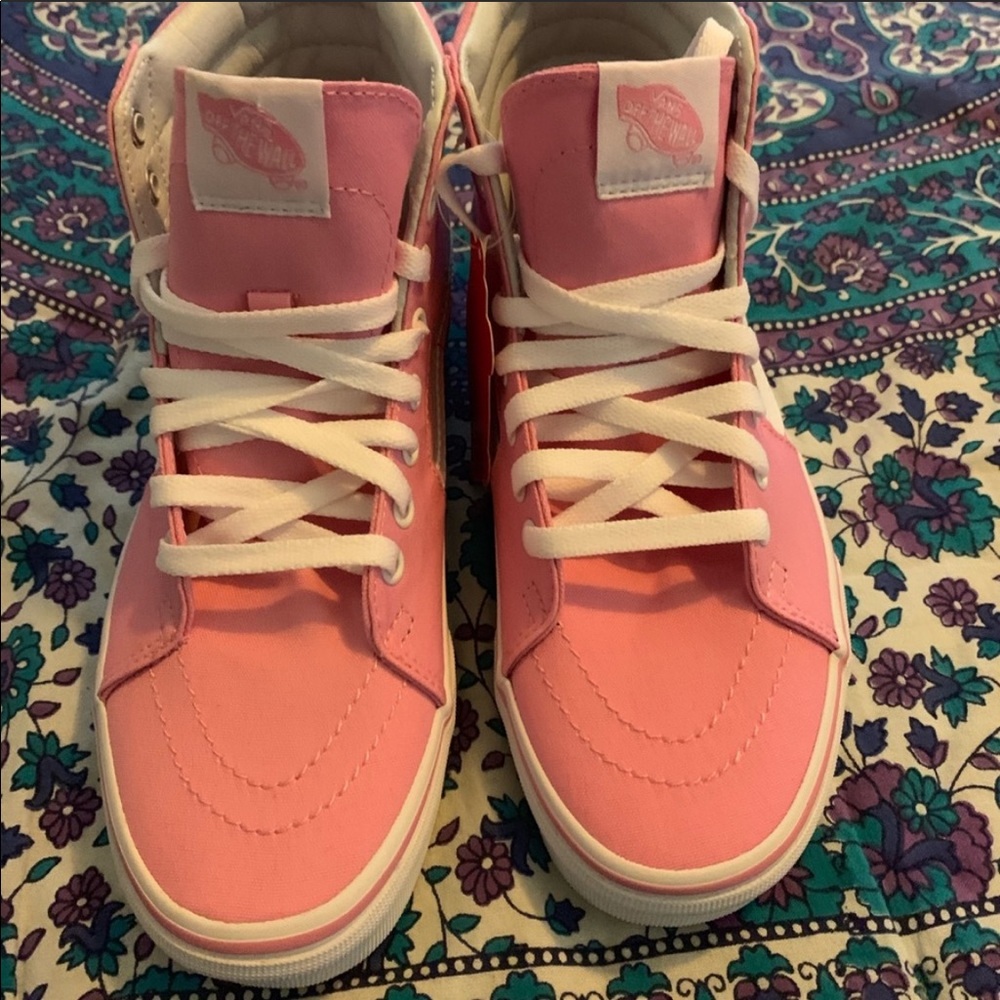 Bubble gum pink vans high tops